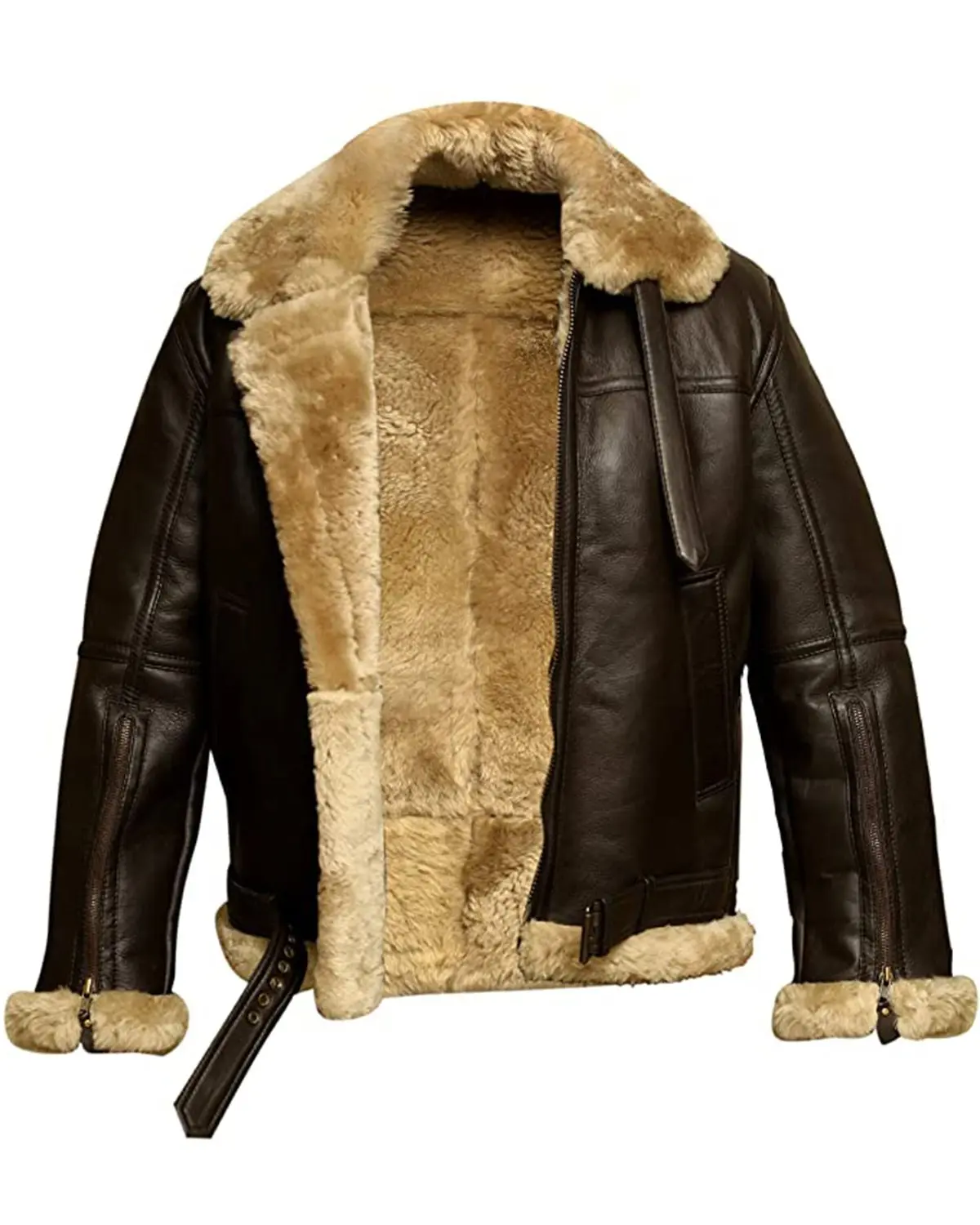 MotorCycleJackets Men's RAF Aviator Brown B3 Bomber Genuine Sheepskin Leather Jacket