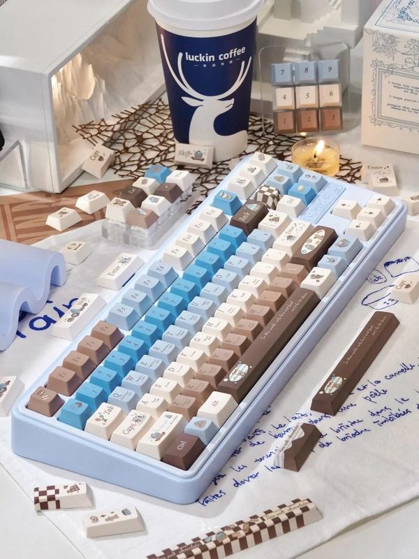 130 Keys PBT Keycaps Sea Salt Chocolate Theme Cute Keycaps Cherry Profile Dye Sublimation Custom Key Caps Set for Cherry Gateron MX Switches Mechanical Keyboards