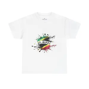 HONSON VENTURES LIMITED St. Kitts Flag Splash T-Shirt Bold Caribbean Pride Tee Festival Carnival Island Heritage Gildan 5000 Ethically Made US Cotton Comfortable & Sustainable Flat Knit Women's Everyday Wear Top
