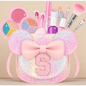 Kids Real Makeup Kit for Girls Toys – 15 Pcs Non-Toxic Washable Makeup Set with Initial Purse, Easter Basket Stuffers, Princess Birthday Gifts for 3-8 Years Old Toddler Girls A