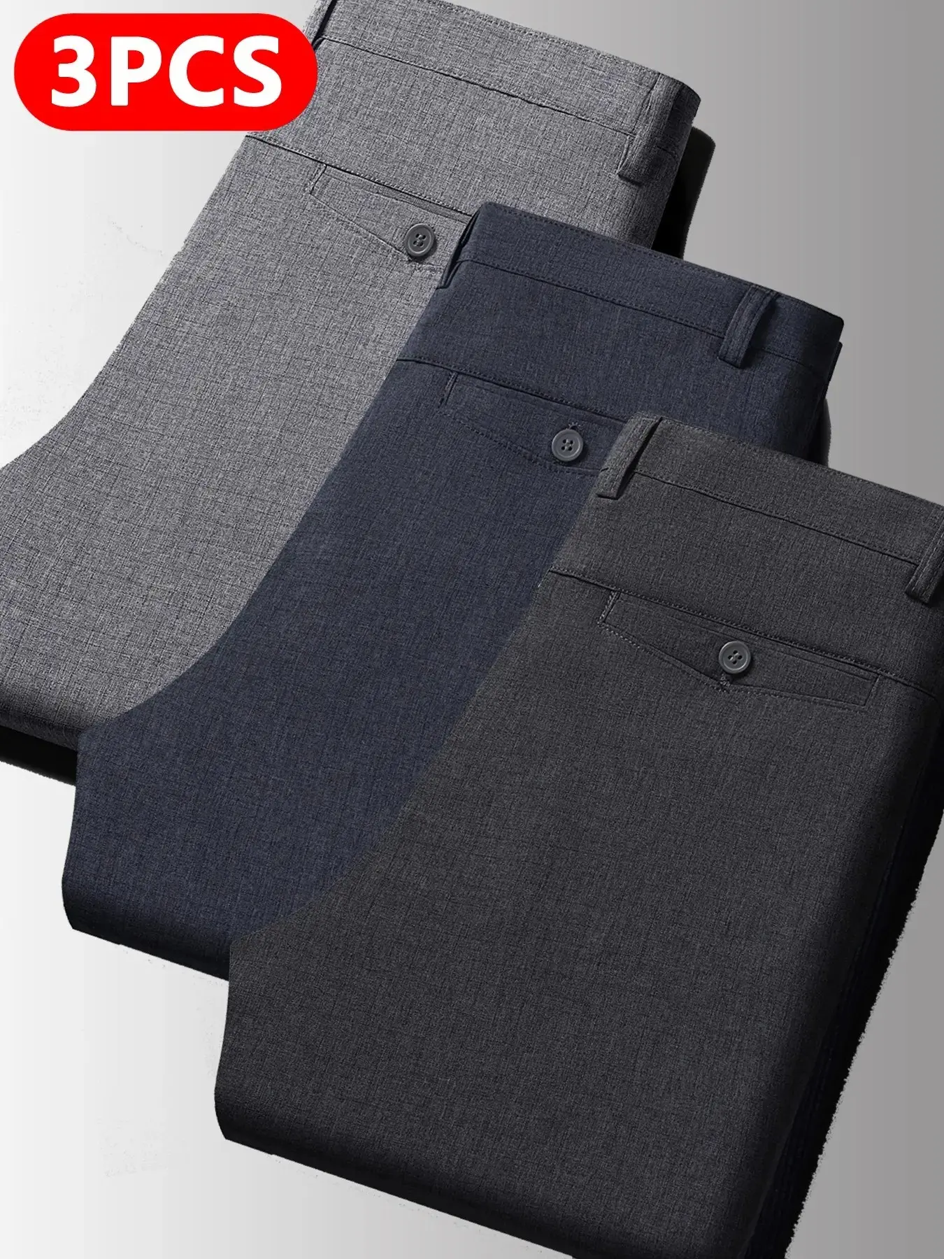 3 Pack Men's Straight Fit Dress Pants Wrinkle Resistant Formal Trousers Business Daily Smart Casual Long Pants Formal Suit Pants
