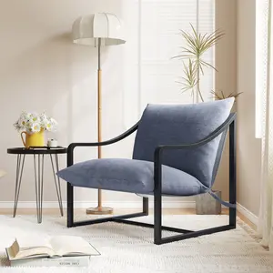 Modern Comfort Sling Accent Chair - Upholstered Armchair with Sturdy Metal Frame, Versatile Design for Living Room or Bedroom, Easy Assembly - Available in Beige, Grey, Navy Blue, Set of 2 or Single
