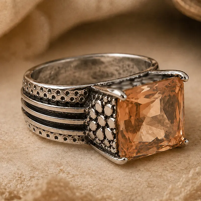 Women's Elegant Amber Crystal Statement Ring - Vintage-Inspired Wide Band, Rectangular Gemstone, Suitable for parties,Christmas and Halloween,festivals, gifting, and daily wear, Cocktail Ring, Vintage Charm, Unique Rings