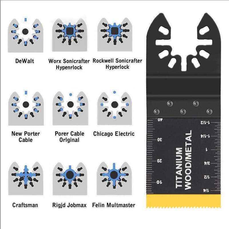 18 PCS Titanium Oscillating Saw Blades Metal Cutting, Universal Multitool Blades for Soft Metal Nails Hard Material and Wood Plastic, Multi Tool Blades Kits