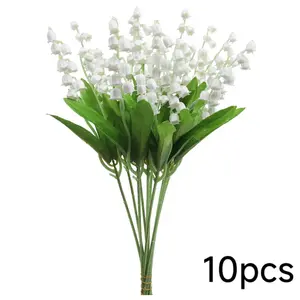 10 Pcs Artificial Lily of The Valley Faux White Bell Flowers Wind Chime Orchid Wedding Bouquet, for Home Garden Wedding Party, Artificial Flowers, Lifelike Artificial Flower, Balcony Decorations, Bride's Bouquet Decoration