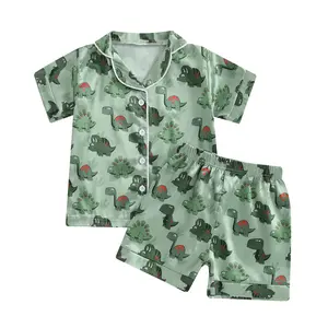 Baby Boy Clothes Dinosaur Summer Outfit Button Down Shirt Shorts 2Pcs Set 1 Year Old 2T 3T 4T 5T 6T Kids Boy Summer Outfits Dino Short Sets
