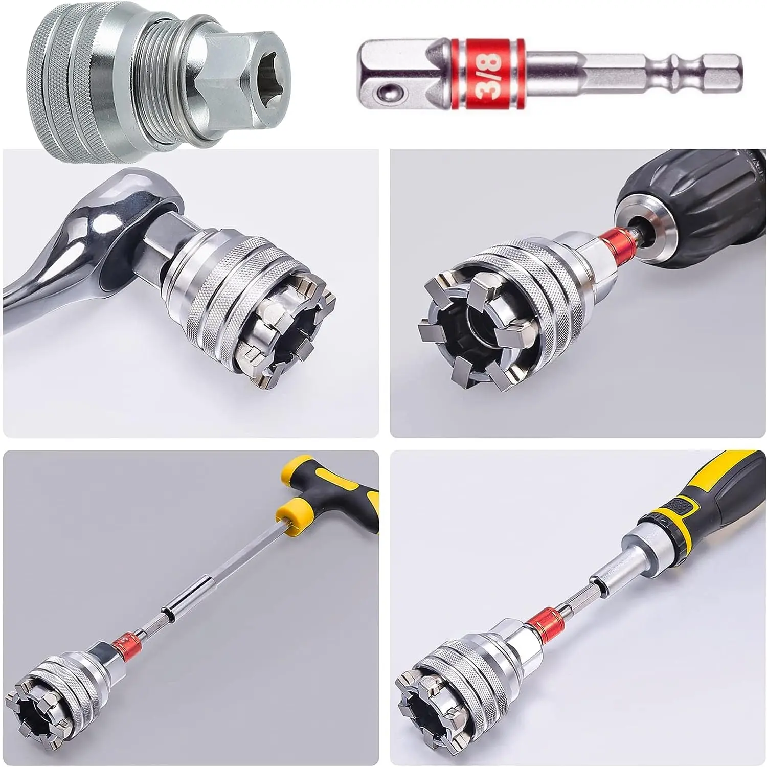 Adjustable Universal Socket Wrench Grip Adapter, 10-19mm Hex Head Nuts & Bolts Driver Tool for 3/8" Drive Ratchet Torque Wrench, Power Drill – High-Strength Alloy Construction, Ergonomic Single-Handed Use for Automotive, Construction, Home Maintenance