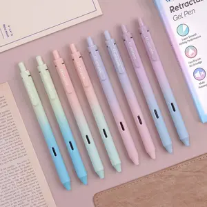 Retractable Gel Ink Pens: 8ct Black Ink 0.5mm Fine Point Tip Pen Comfort Grip Smooth Writing with Aesthetic Gradient Color Barrel for Journaling Note Taking Sketching No Bleed & Smear