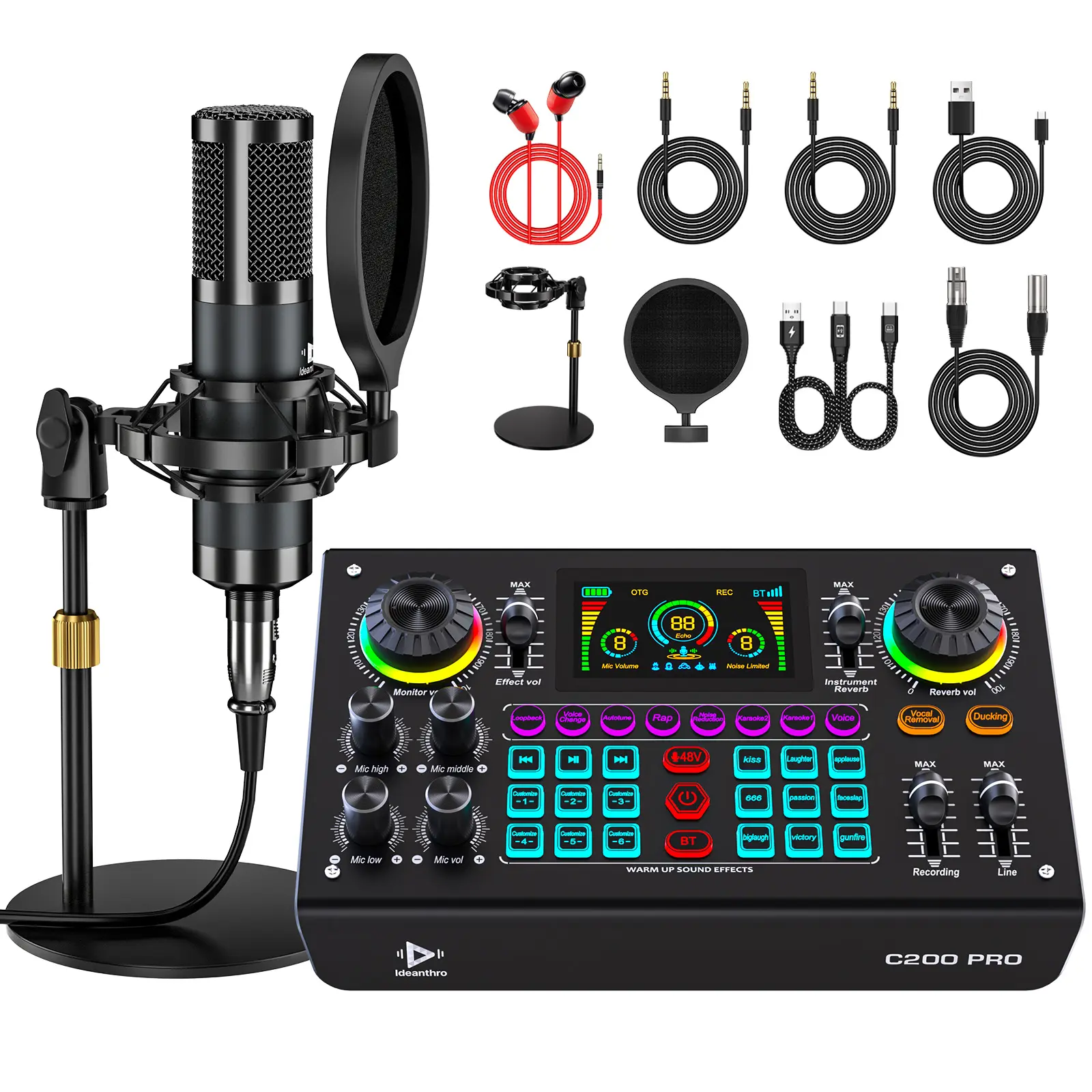 【US】Ideanthro C200PRO-P15 Sound Card Mixer, Podcast Bundle Live with XLR Microphone Connector, Professional Chipset, ouch Voice Change for Podcast,Recording,Vocal,Game VoiceOK，#TikTokShopBlackFriday