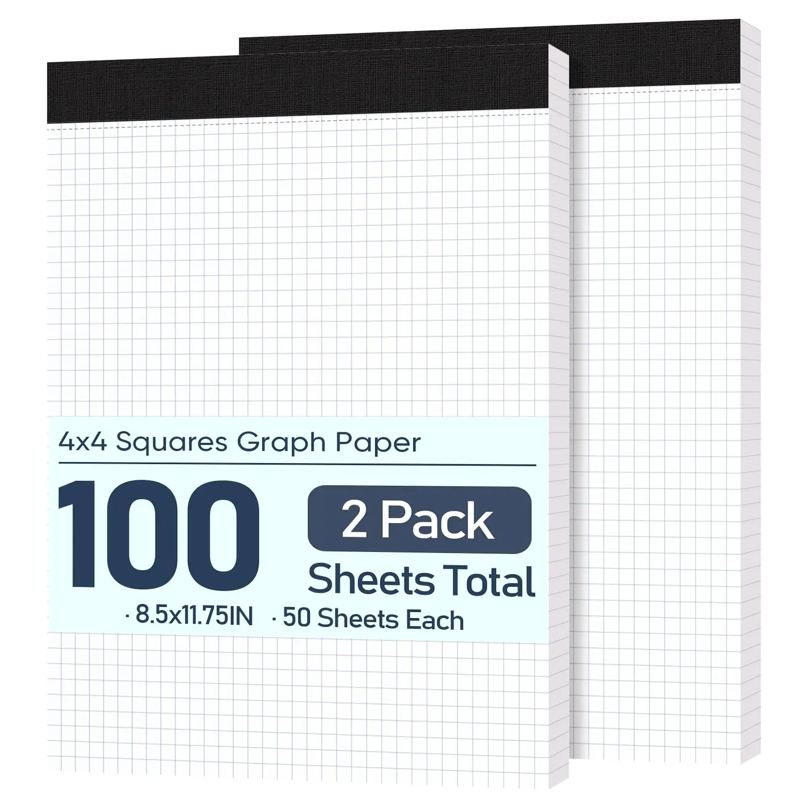 2 Pack Graph Paper 8.5 X 11, 4x4 Quad Grid Paper, 50 Sheets/Pad Graph Paper Notebook, 4x4 Grid Ruled Paper with Blue Lines, , Drafting Paper, Quad Ruled Paper for Math, Notes & Design