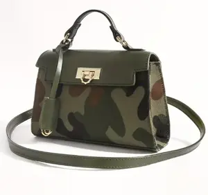 Camouflage Mini Top Handle Crossbody Bag with Gold-Tone Turn-Lock Closure & Adjustable Strap for Versatile Styling