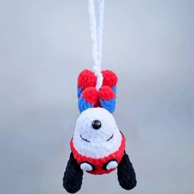 Handmade Crochet Spider Dog Car Hanging Accessory, Cute Knitted Hero Puppy Keychain Pendant, Aesthetic Car Mirror Charm, Cool Gift