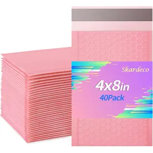 4x8 Inch 40 Pack Pink Self-Seal Poly Padded Bubble Mailers Suitable for Small Businesses to Package and Mail Jewelry Cosmetics Electronics Products Cards