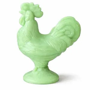 Jadeite Glass Standing Rooster Covered Candy Dish