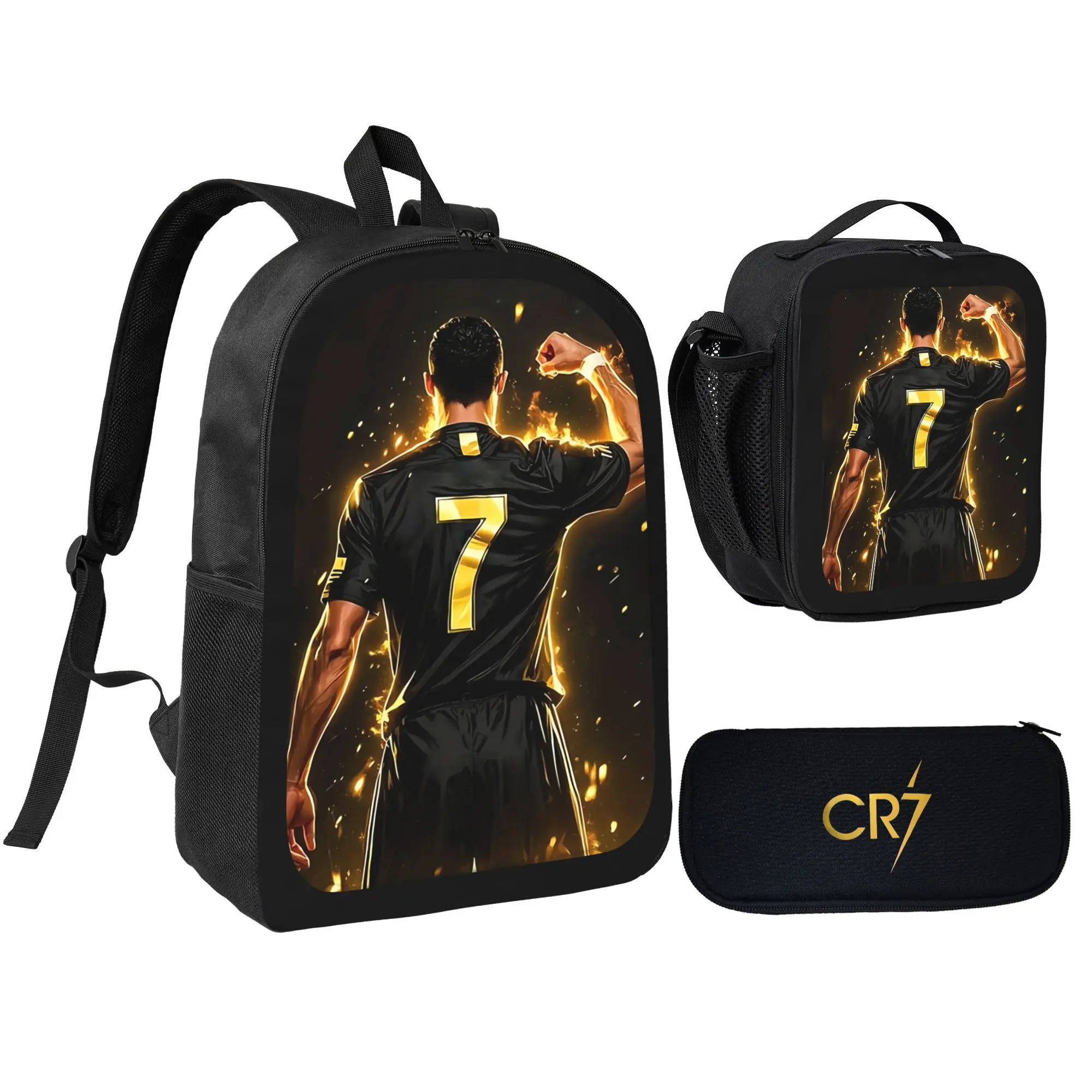 CR7 Backpack Lunch Bag Pencil Case 3 PCS Set Suitable for School Sports Camping Travel CR7 Backpack Lunch Bag Pencil Case 3 PCS Set Suitable for School Sports Camping Travel