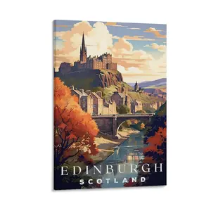 Edinburgh Poster, Scotland Travel Print, Vintage Edinburgh Wall Art, Cityscape Wall Decor, Travel Posters for Living Room Or Office Decor Poster Canvas Wall Art For Bedroom Decor Bar Office Room Decor Gift