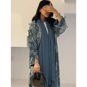 Women's Tie Dye Print Long Sleeve Open Front Abaya, Elegant Casual Tie Dye Print Long Robe, Women's Islamic Clothing for Daily Wear, Abaya Hijab Set, Abayas for Eid, Floral Print Abaya, Abaya Dress Set, Modesty Abaya