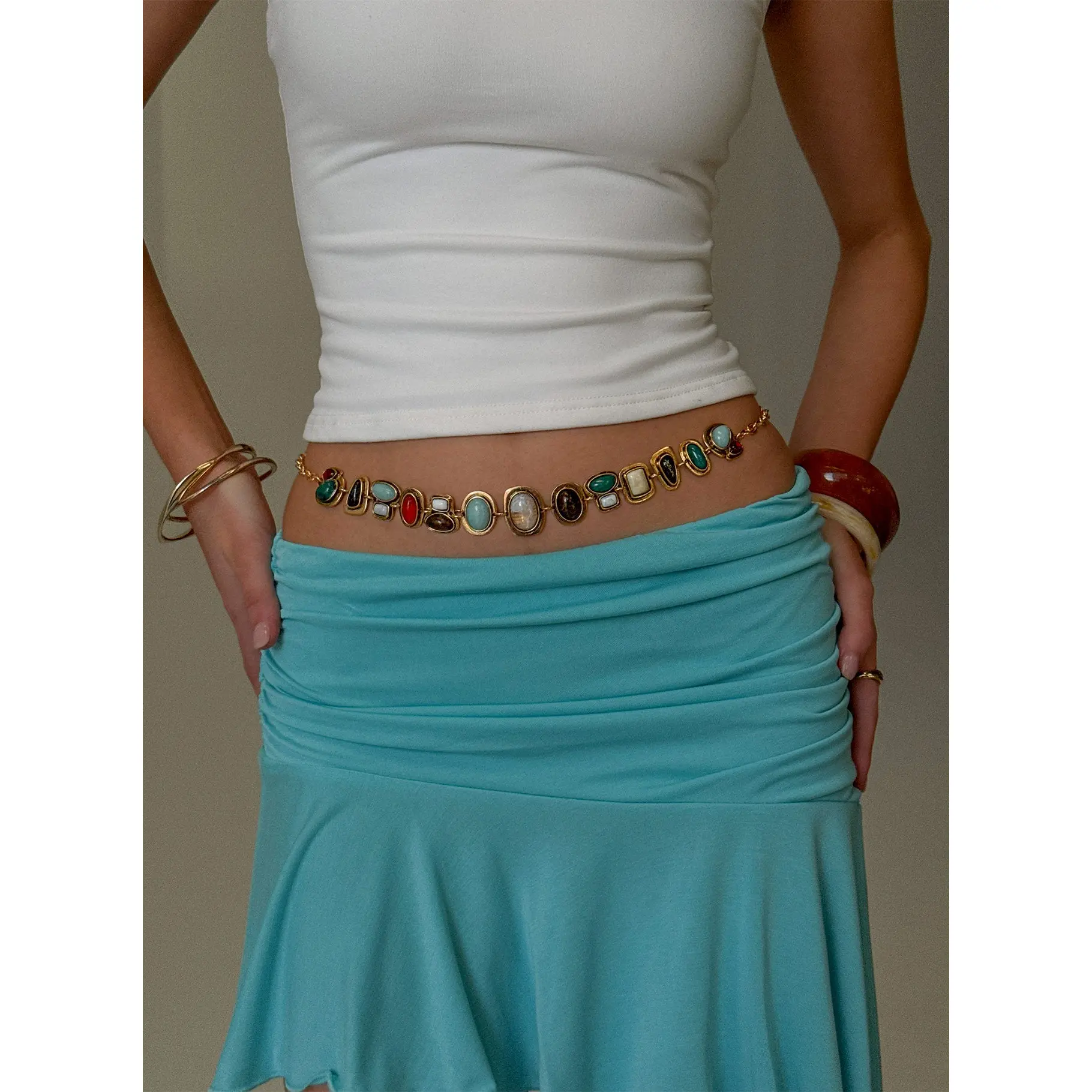 Aradia Gemstone Chain Belt Turquoise / Brown