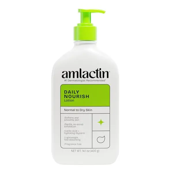 AmLactin Daily Nourish Therapeutic Body Lotion for Dry Skin - Body Care Cosmetic, 12% Lactic Acid AHA No-Scrub Exfoliator, Hydrating Smooth Moisturizer, 14.1 oz (Packaging May Vary), Moisture, Skin Repair