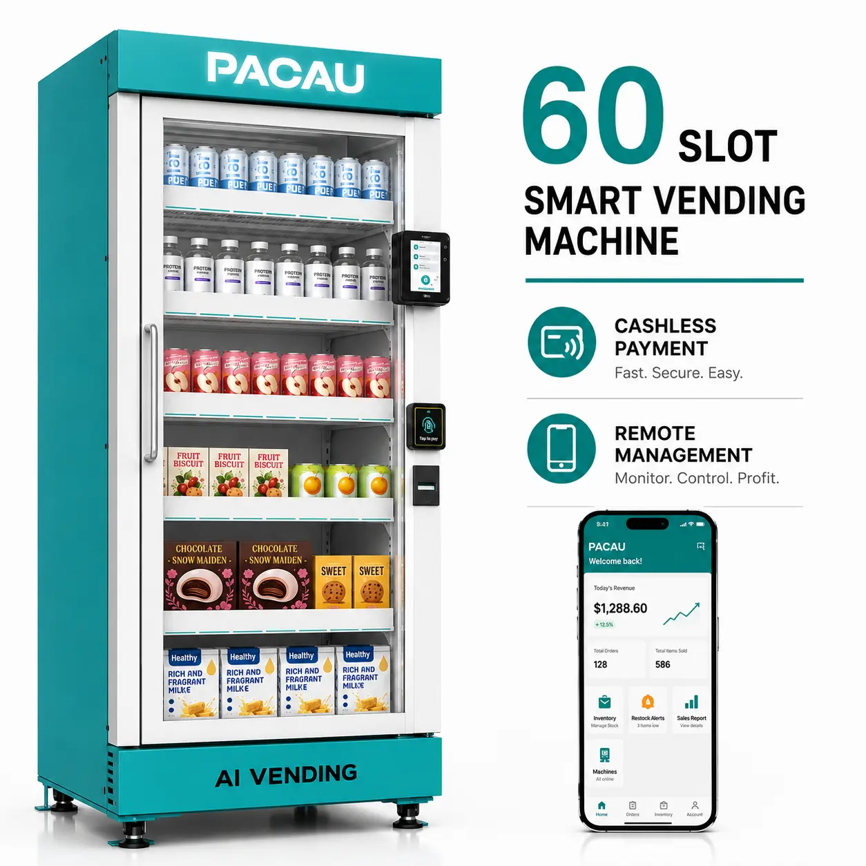 AI Smart Vending Machine , 570L Commercial Refrigerated Vending Machine, Cashless Payment, Remote Inventory Tracking & Restock Alerts for Business，with Card Reader