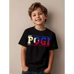 Laugh Pogi Philippines-Themed Boys' T-Shirt - Funny Filipino Phrase Print, Casual Round Neck Short Sleeve Top Suitable for Boys Aged 5-12, Machine Washable Filipino Pride Apparel for, Travel & Casual Attire