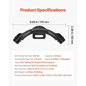 VEVOR PEX Tubing Bend Support, 20 Packs 90-Degree Elbow Bend Support Compatible with 1/2-inch PEX Pipes, Corrosion Rust Resistant Pex Clamps Pipe Holder with Nail Tab