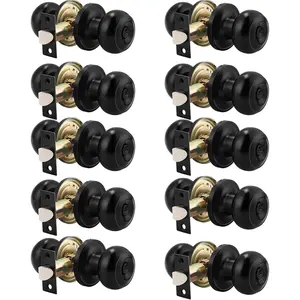 10 Pack Round Privacy Door Knob(Thumb Turn Lock on The Inside), Keyless Doorknobs Interior/Exterior Lockset,Privacy Knobs for Bedroom/Bathroom,Black Modern Design Door Hardware