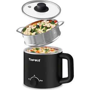 Hot pot electric with steamer 16l ramen cooker pasta shabushabu oatmeal soup and egg cooker dual power control dorm room essentials black