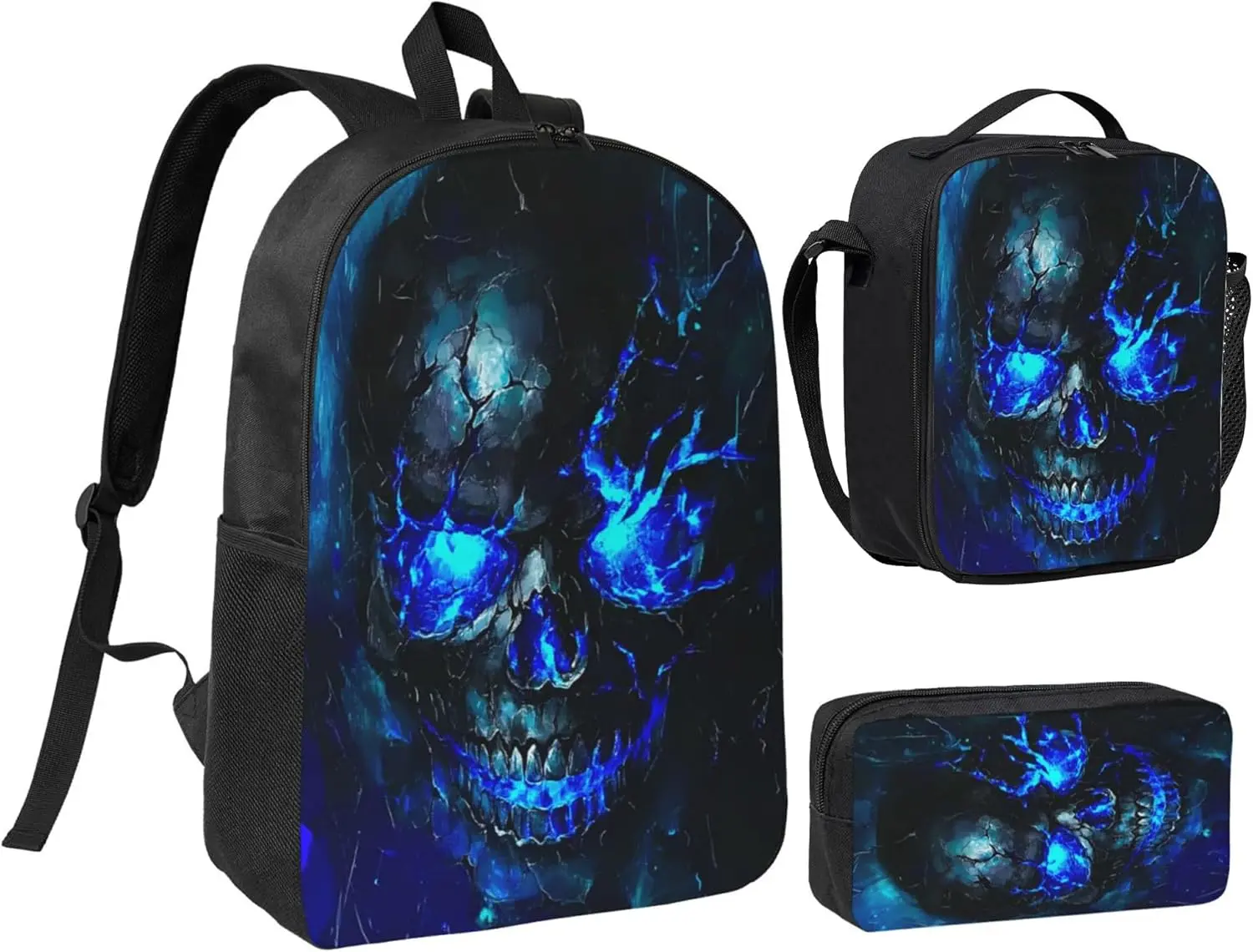 Space Alien Graphic Kids Teen Backpack Set, Skin-Friendly Waterproof Polyester Cosmic Alien Full Print 3 Piece Matching Bag Pack, Ergonomic Cushioned Comfort Wear, Kindergarten Road Trip Casual Unisex School Bag