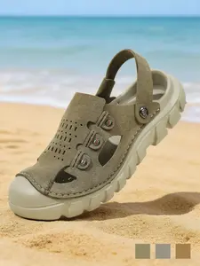 Men's Perforated Slingback Clog, Breathable Closed Toe Sandals, Non-Slip Two-Way Wear Slippers, Lightweight Vegan Leather Fisherman Shoes for Beach Hiking Travel, Retro Summer Athletic Outdoor Clogs, Big Size 11 12 13 Footwear