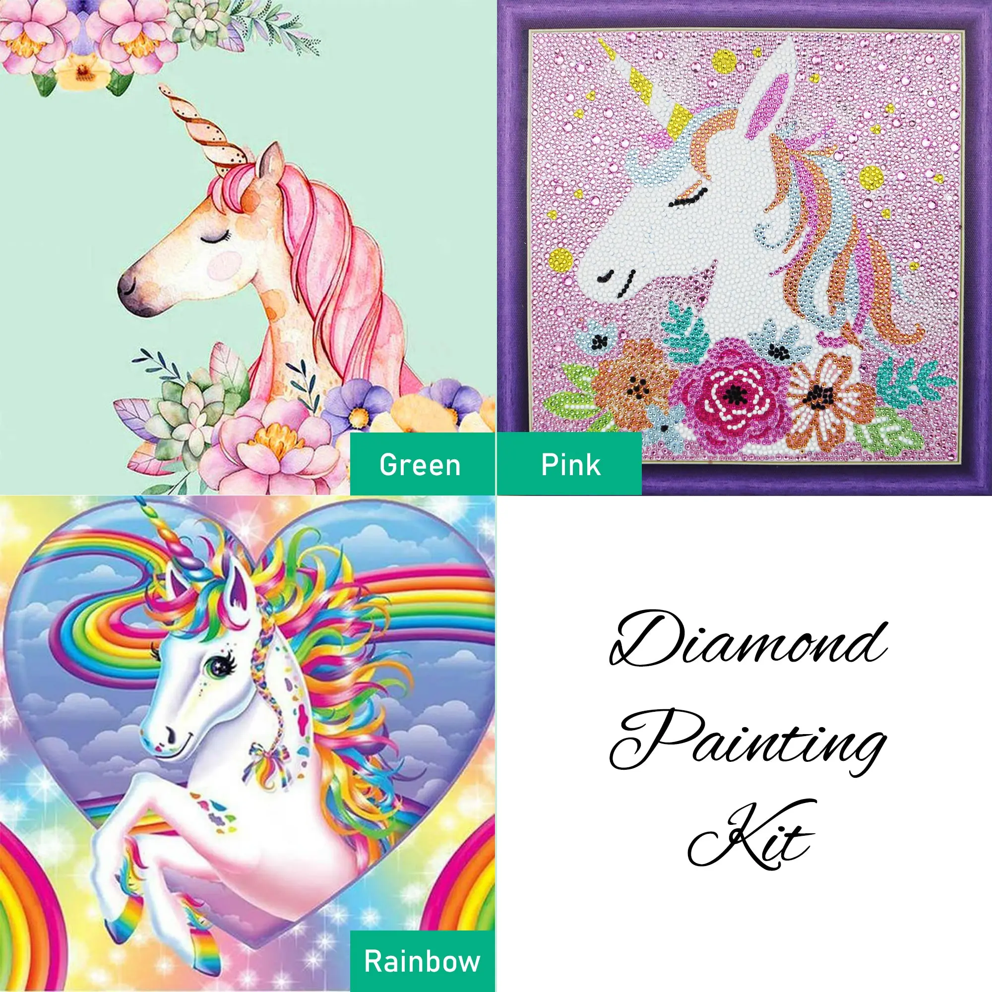 5D Full Drill Diamond Painting Kit for Adults and Kids DIY Art Set by Numbers 10x10 inch - Unicorn