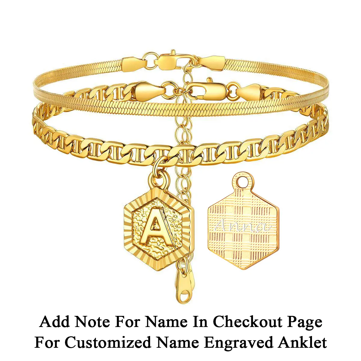 【Name Engraved Version】Anklet Set with Snake Chain