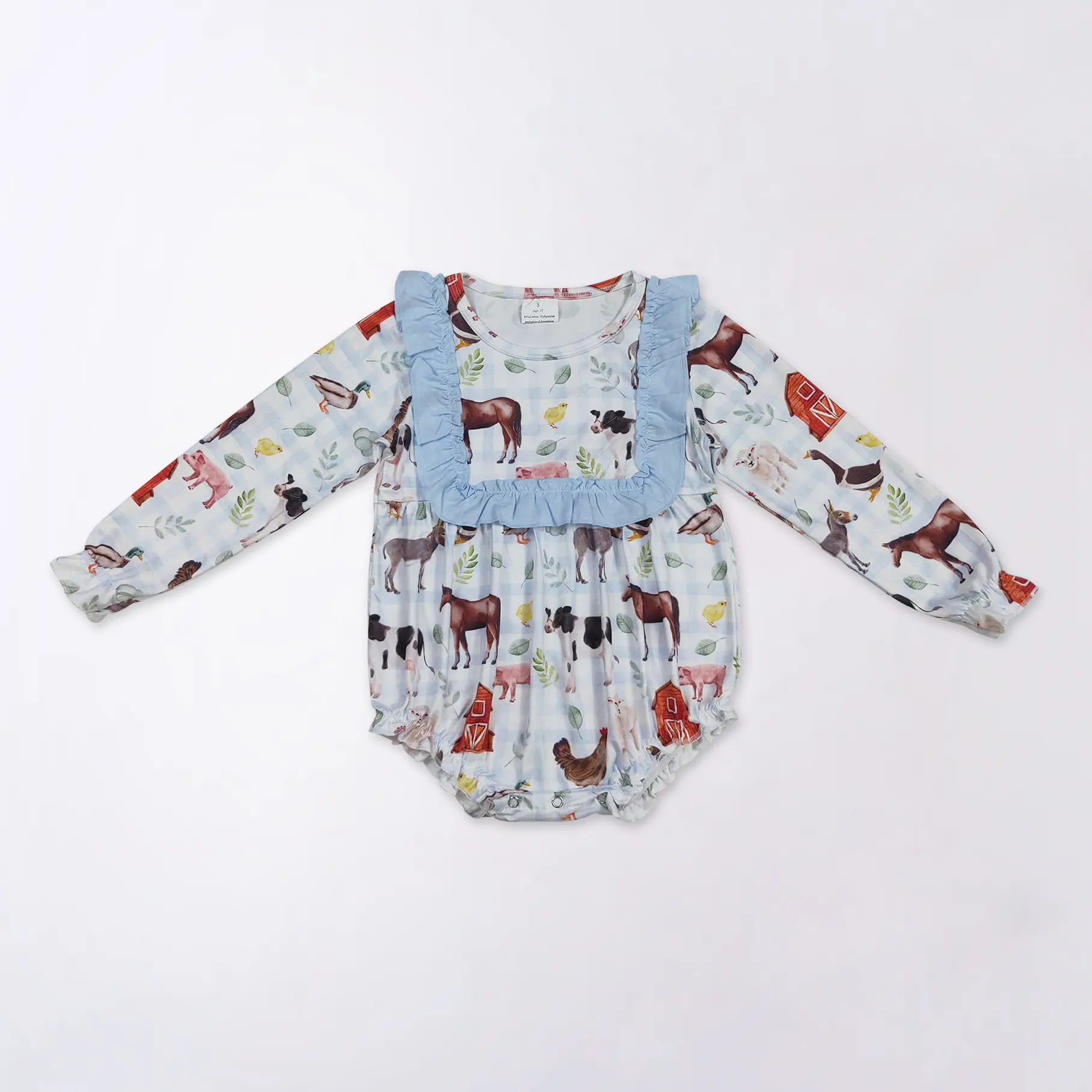 Toddler Girl Farm Animal Romper Jumpsuit, Fun Themed Long Sleeve Onesie, Versatile Casual Baby Clothing for Everyday Wear