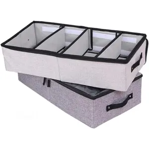 2 Packs Foldable Under Bed Clothes Organizer with , Underbed Storage Container with Adjustable Dividers, UnderBed Storage Bins with Handles and Clear Window (Gray+Light Gray)