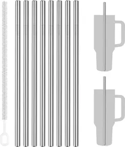 Tomorotec 8-Pack Stainless Steel Straws Fit for 40oz Stanley Tumblers, 12" Metal Straws for Stanley Cup with 1 Brush, Reusable Drinking Straws