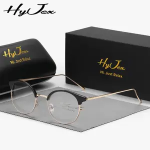 HyJex unisex retro lightweight fashion versatile glasses student casual half-frame flat glasses