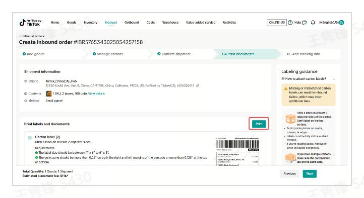 You can select the labels or documents you want to print. Click 