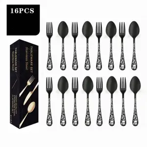 16pcs Skull Head Fork Spoon Set, Unique Skull Design, Easy Clean Non-Slip Cutlery, Holiday Restaurant Luxury Lovers