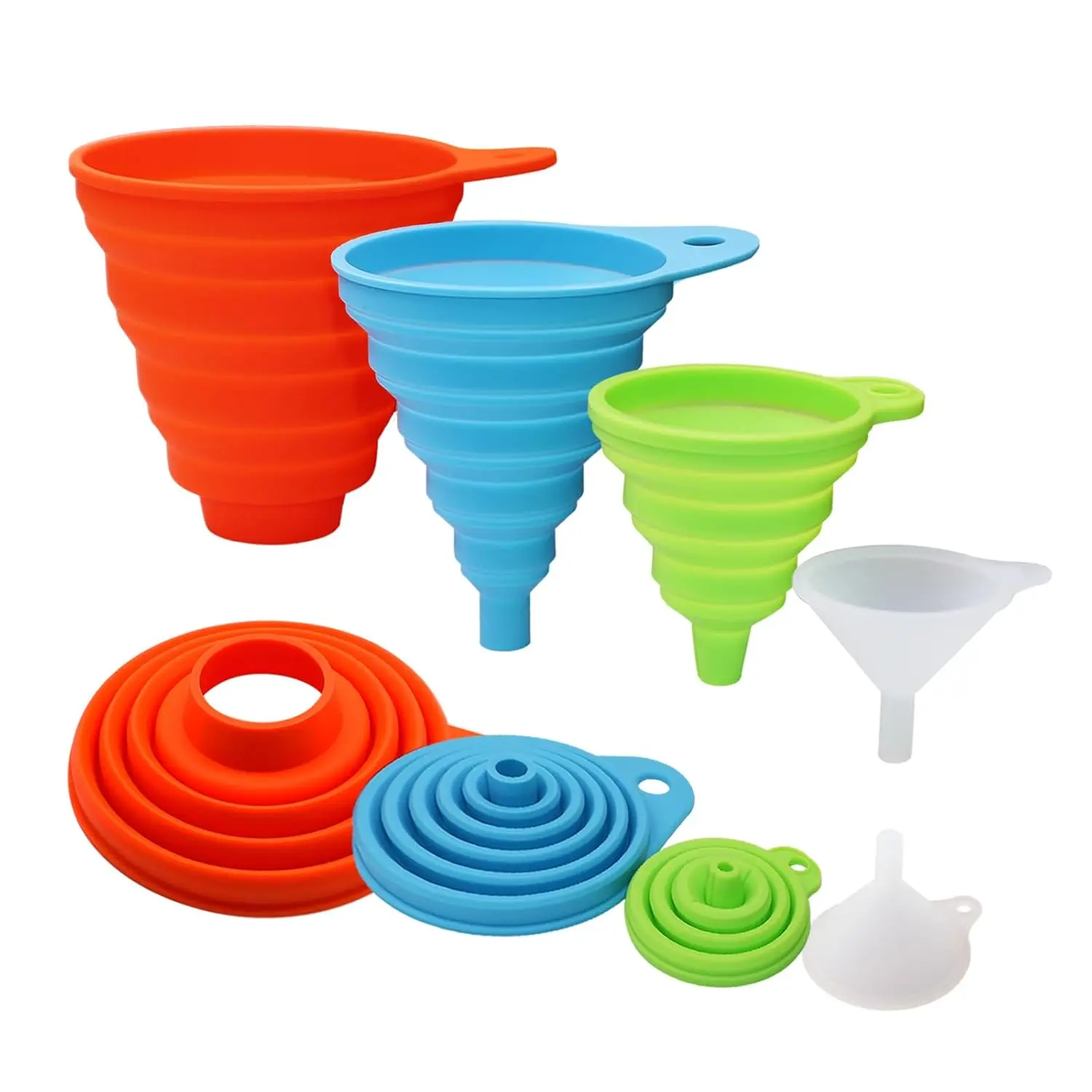 4 Sizes Kitchen Funnel Set,  Grade  Collapsible Funnel, Funnels for Kitchen Use Filling Bottles, Canning, Cooking, and Water  Transfer