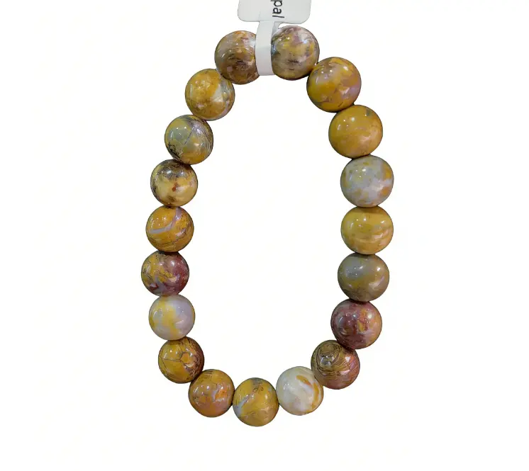 【Golden Dry Opal】Golden Dry Opal Bracelet Gemstones Beaded Bracelets for Men Women Healing Crystal Stretch Beaded Bracelet Unisex