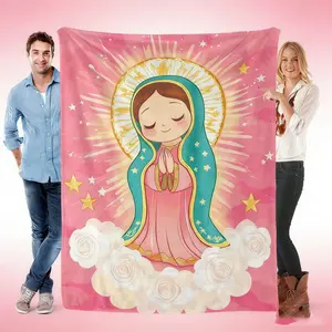 God Bless You Flannel Blanket - Premium Flannel Material Anime Virgin Mary Our Lady Guadalupe Design Soft Funny Throw Cozy Lightweight Plush Portable Cover for Sofa Bed Office Travel Camping Mother's Day Valentine's Day Birthday Gift