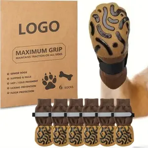 Pet Socks Anti-Slip Reflective Adjustable Dog Cat Paw Protectors, Breathable Durable Non-Skid Pet Shoes Covers, 4 Pack Large Small Dogs Cats