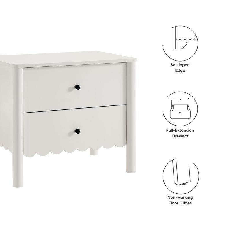 Emmeline Scalloped 2-Drawer Nightstand in White