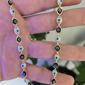 Turkish Evil Eye Necklace Measuring 20 Inches - Gold-Toned Chain with Colorful Eye Charms