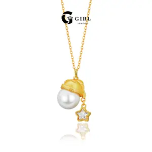 GGIRL 18K Gold Plated Santa Hat Necklace with Faux Pearl & Star Artificial Zircon Christmas Holiday Jewelry Gift for Women Fashion Jewelry Gift for Holiday Haul Christmas Birthdays Anniversaries