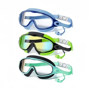 3 Pack Swimming Goggles, Kid Goggles with Earplugs Large Frame Anti-Fog/UV Wide View Swim Goggles,Earplugs & Nose Clip Included. Boys & Girls 3-14 Swim Goggles Set, Water Goggles, Swimming Accessories