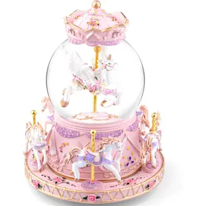 Magical Unicorn Snow Globe with "Somewhere Over the Rainbow" , Rotating Carousel  Box, LED Lights & Glitter Snow,  Birthday, Xmas, Valentine's , for Girls,  & Unicorn Lovers
