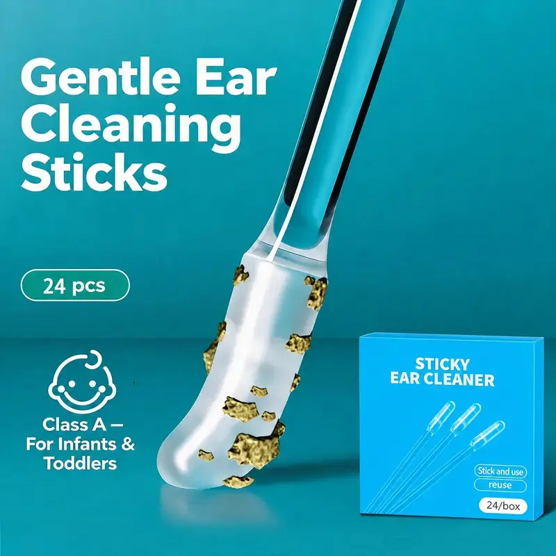 Reusable Sticky Ear Cleaning Sticks for Adults - Gentle Soft Adhesive Ear Wax Remover Picks with Dust-Proof Cover Packaging, 24-Piece Set