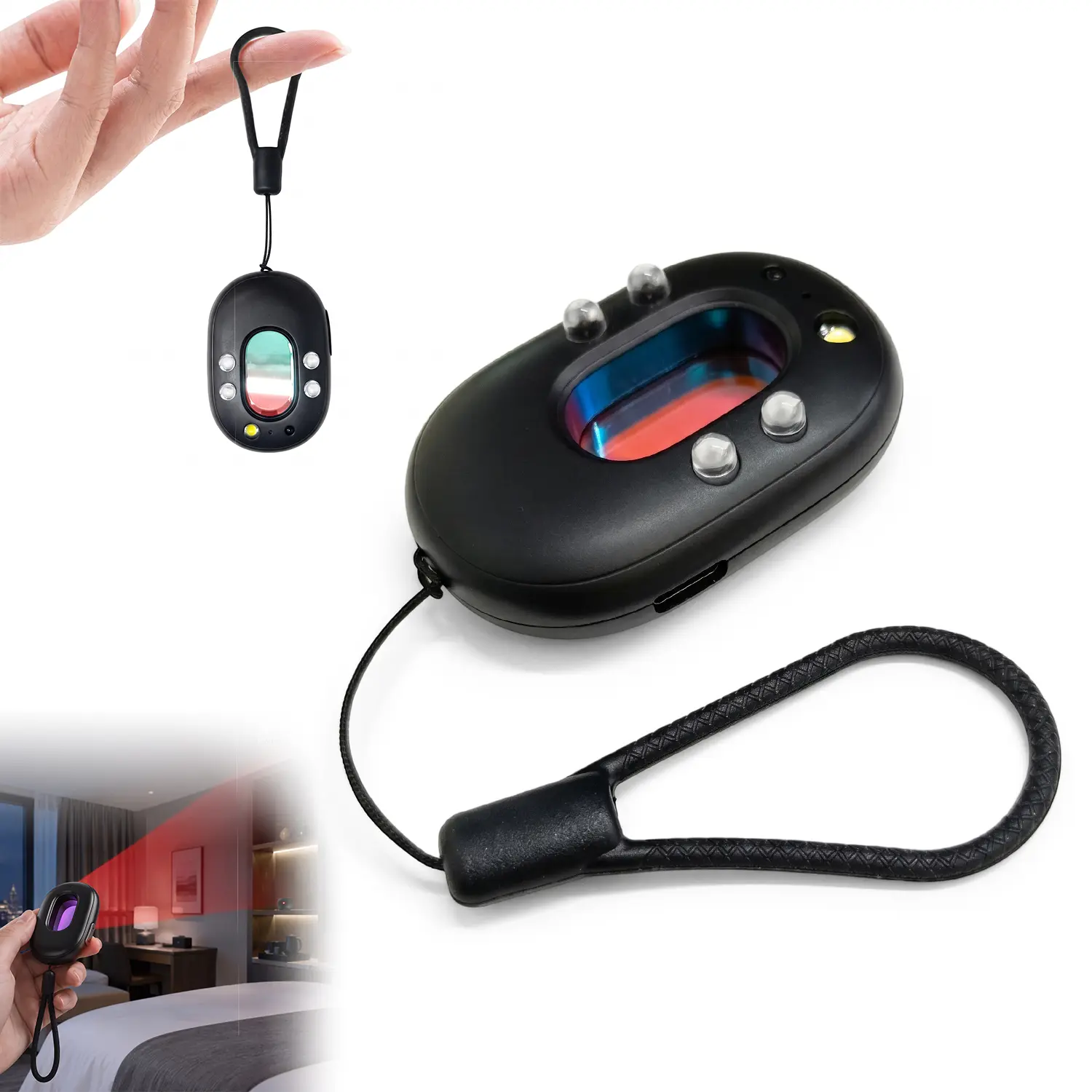 Hidden Camera Detector, Portable Anti Spy Camera Finder with Infrared Detection, 3 Detection Modes, Vibration Door Alarm, LED Flashlight, USB Rechargeable Privacy Protection Device for Travel, Hotels, Home