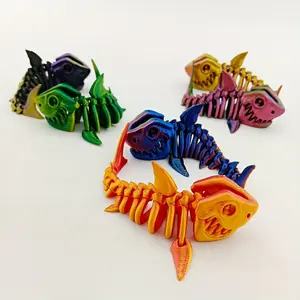 Colorful 3D Printed Shark Skeleton Statue, Flexible Joints, Realistic Design, Vibrant Blue, Unique Holiday Gift, Sculpture Desk Decor, Figurine
